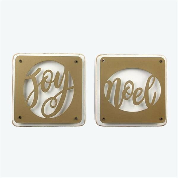Youngs Wood & Metal Christmas Tabletop Sign - Noel & Joy, Assorted Color - 2 Piece 91708